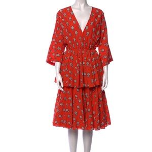 Rhode Orange Floral Print Midi Length Dress size S